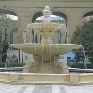 昆明 黄金麻花岗岩异型加工——户外庭院石雕流水喷泉