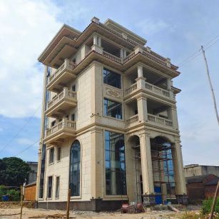 昆明 黄金麻花岗岩石材别墅外墙干挂搭配（雕花栏杆花瓶柱门楼罗马柱）