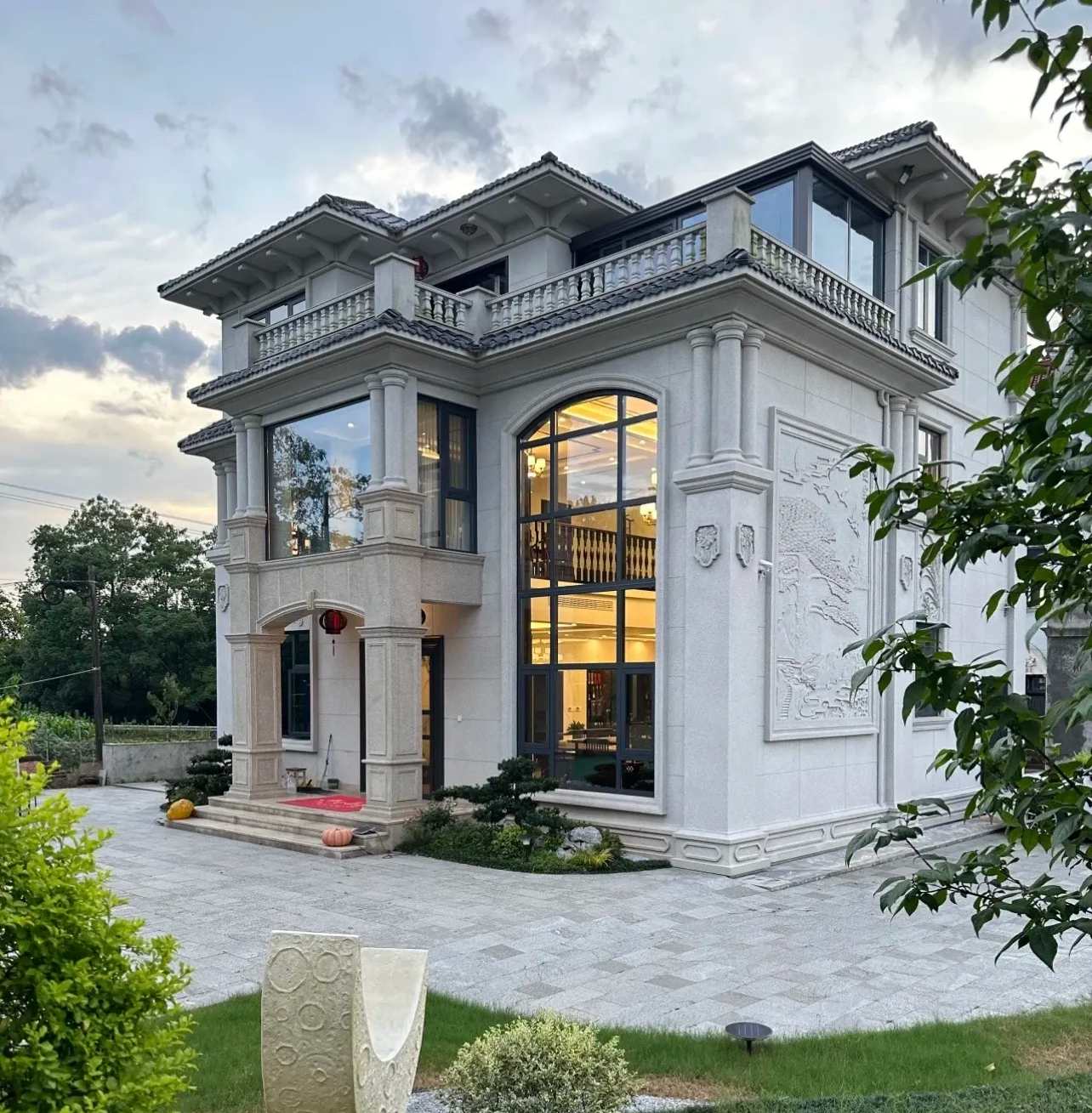 昆明 白麻花岗岩私人别墅干挂石材豪华定制