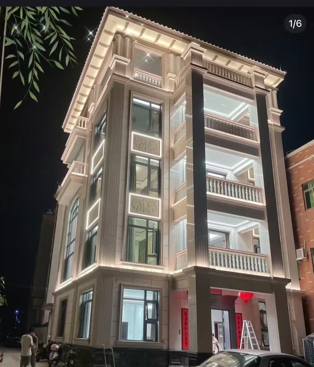 昆明 芝麻白花岗岩别墅外墙夜间效果