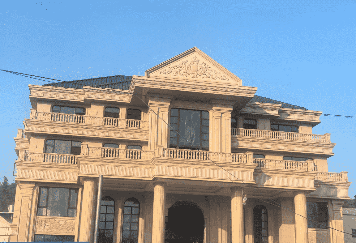 昆明黄金麻别墅外墙干挂石材效果示例