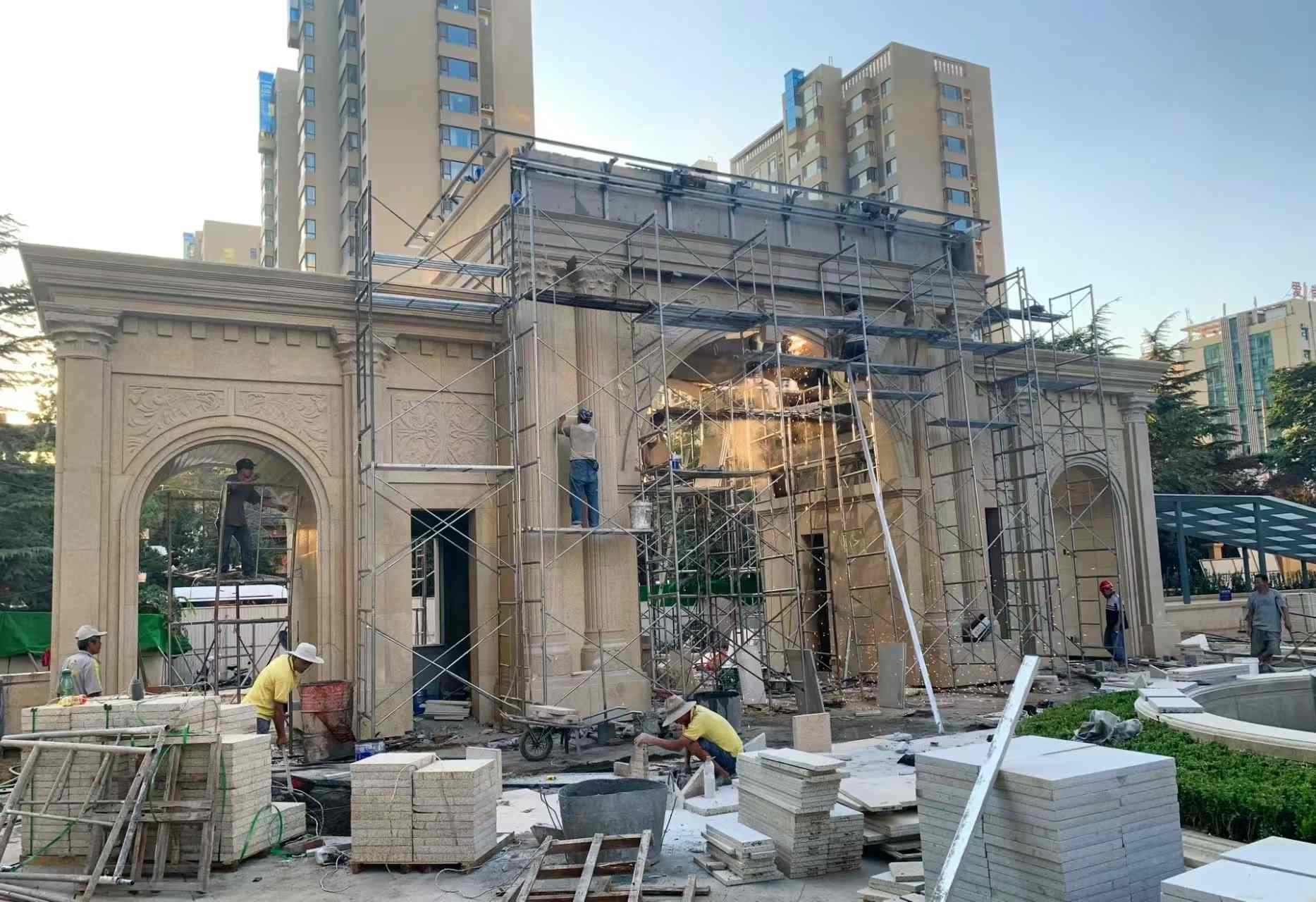 昆明 黄金麻荔枝面花岗岩小区门楼外墙干挂